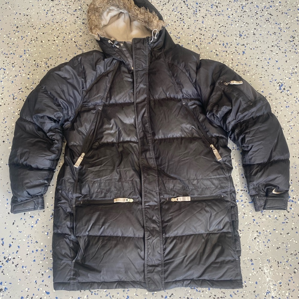 Vtg‎ Nike Grey Tag Duck Down Parka Black Puffer Ski Jacket Men’s Large Rare